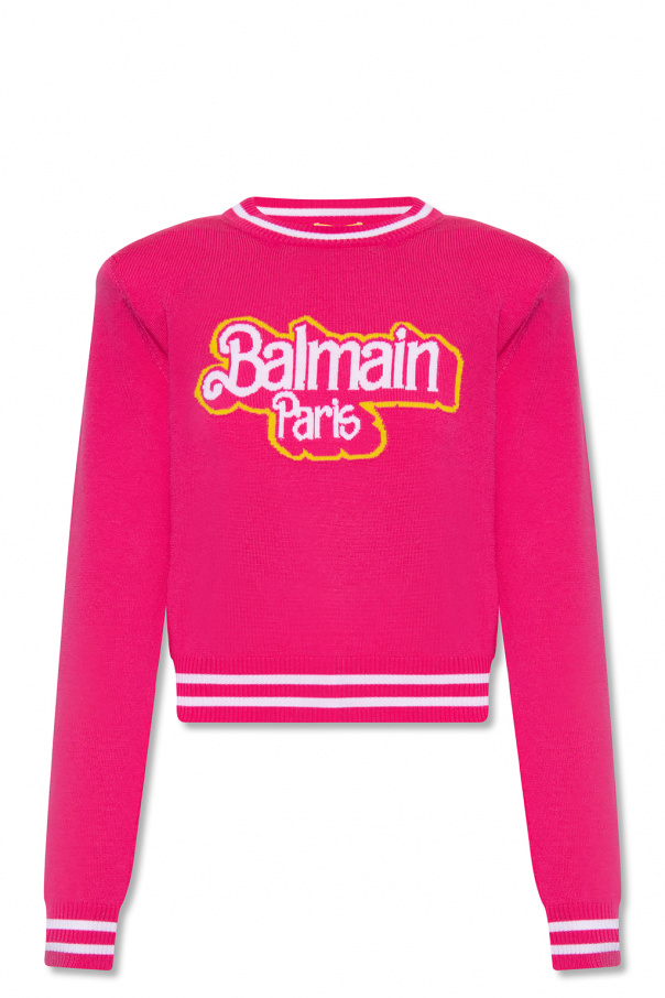 Pink Balmain x Barbie Balmain Balmain Lang rmeliges Strickkleid